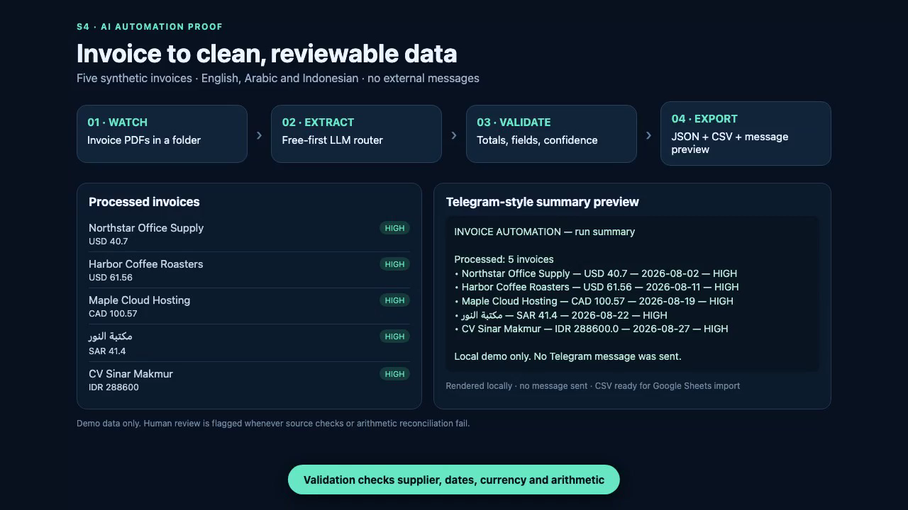 Invoice extraction review demonstration with sample data